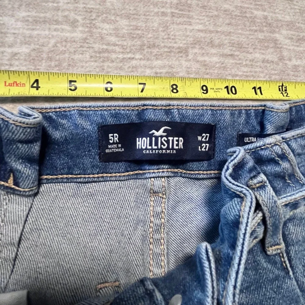 Hollister Ultra High-Rise Mom Jeans Women's Size 5R (W27 L27) Medium Wash Frayed - Picture 7 of 9